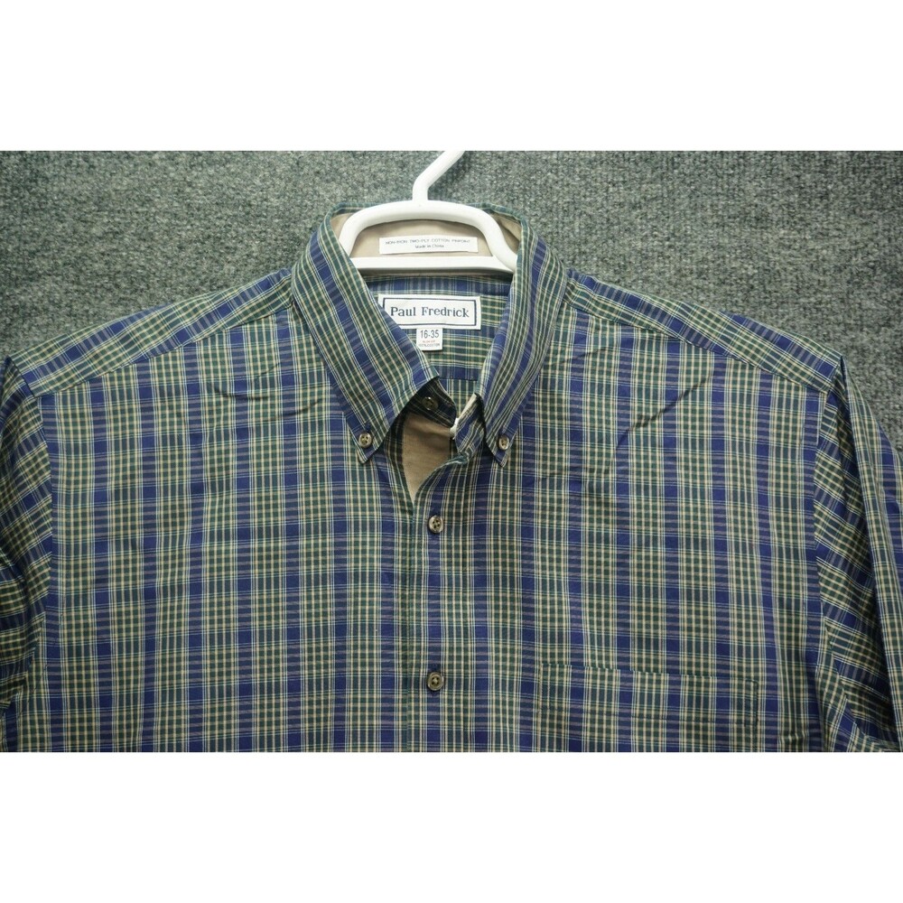Paul Fredrick Non-Iron Cotton Pinpoint Plaid Dress Shirt - Size 16-35 Slim Fit